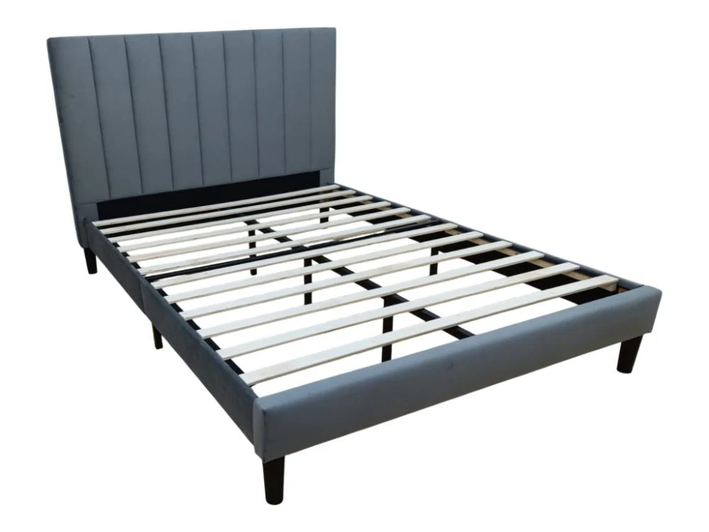 Cama Doble Lisa, Gris Oscuro, Madera roble tapizada - Image 3