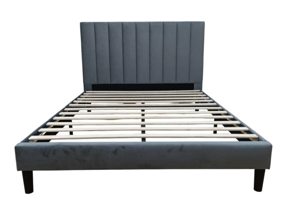 Cama Doble Lisa, Gris Oscuro, Madera roble tapizada - Image 8