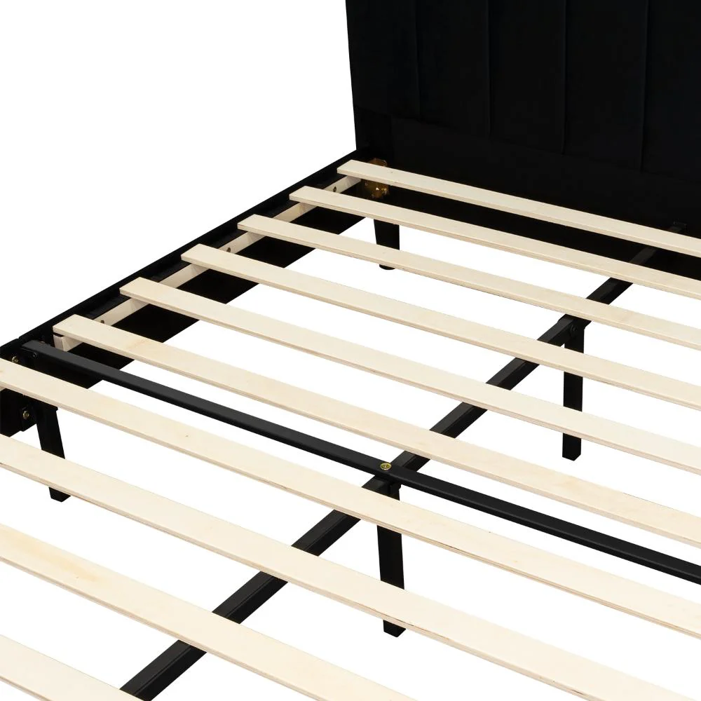 Cama Doble Lisa, Negro, Madera roble tapizada - Image 13
