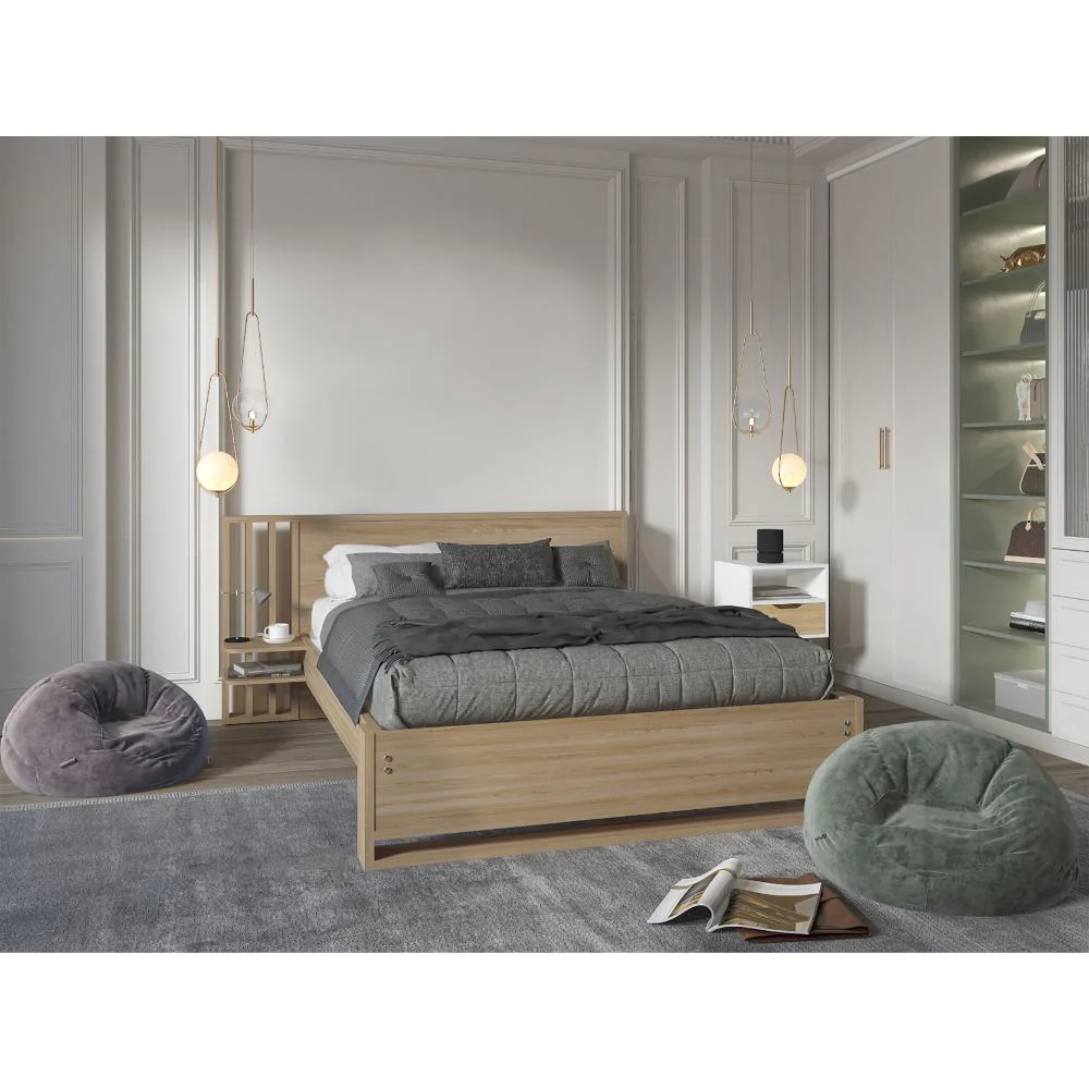 CAMA DOBLE VANEZ, FRESNO EUROPEO, CON ESPALDAR ALTO INCLUYENDO TENDIDA DE TABLAS - Image 3