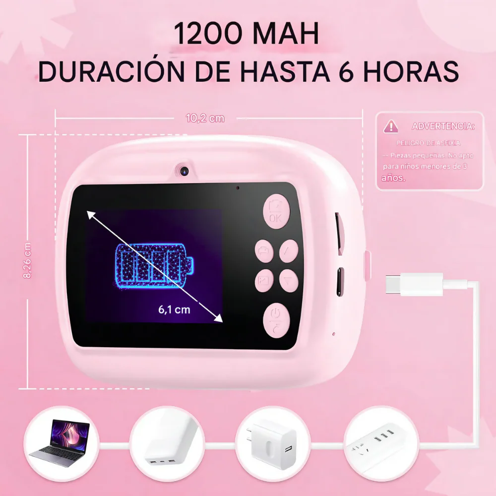 CÁMARA INSTANTÁNEA AM300 PARA NIÑOS IMPRESIÓN TÉRMICA VIDEOS ROSA - Image 2