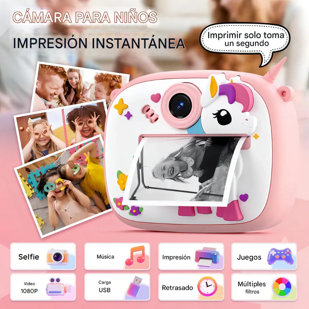 CÁMARA INSTANTÁNEA AM300 PARA NIÑOS IMPRESIÓN TÉRMICA VIDEOS ROSA - Image 3