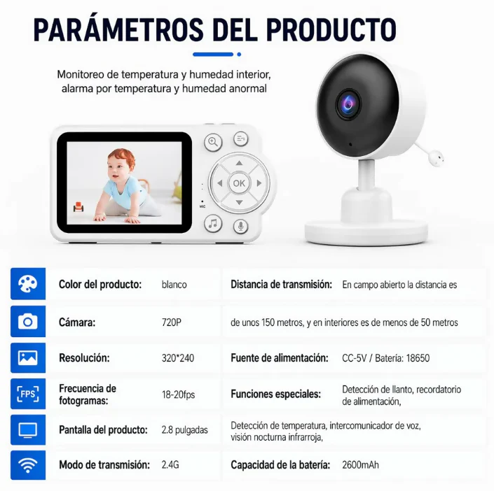 CÁMARA MONITOR BEBÉ CON AUDIO VIDEO PANTALLA 2.8 PULGADAS - Image 2