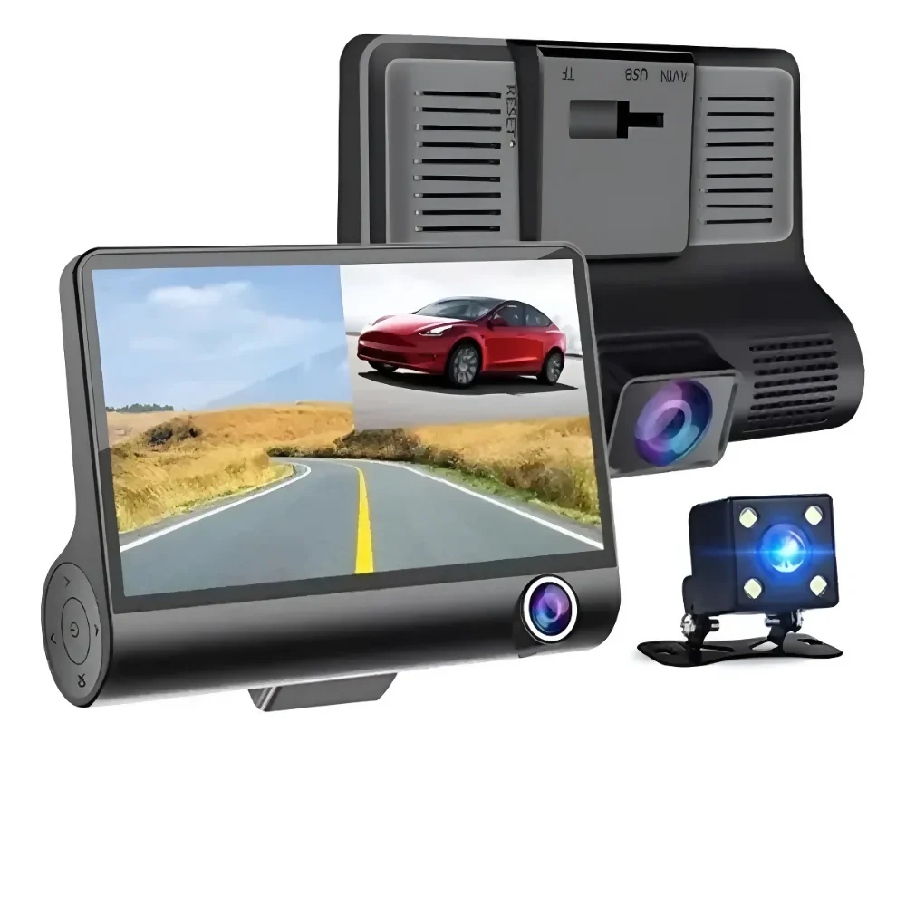 CÁMARA PARA CARRO DVR 3 LENTES 1080P FULL HD DASH CAM 3 EN 1