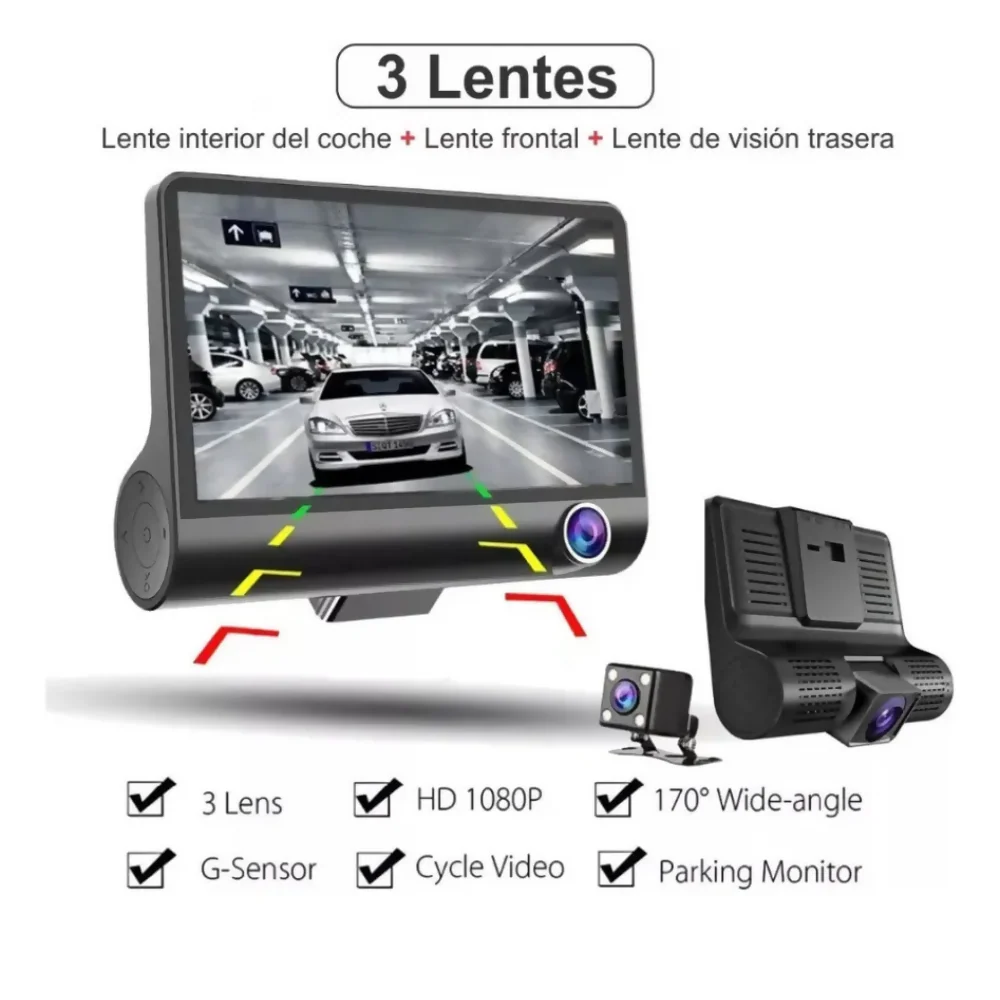 CÁMARA PARA CARRO DVR 3 LENTES 1080P FULL HD DASH CAM 3 EN 1 - Image 3