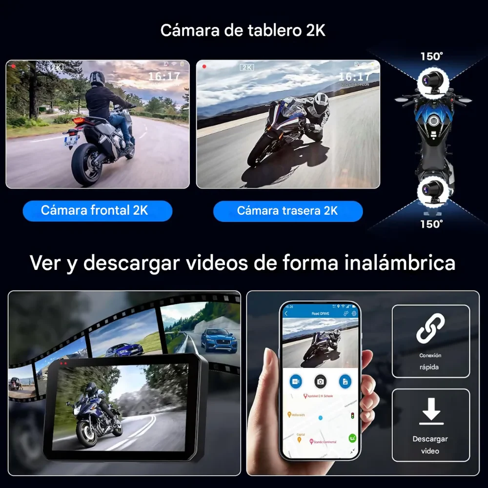 CARPLAY MOTOS USB DVR CÁMARAS 2K SENSOR PRESIÓN LLANTAS WIFI - Image 2