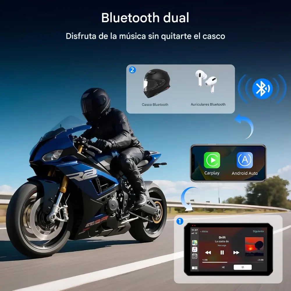CARPLAY MOTOS USB DVR CÁMARAS 2K SENSOR PRESIÓN LLANTAS WIFI - Image 4