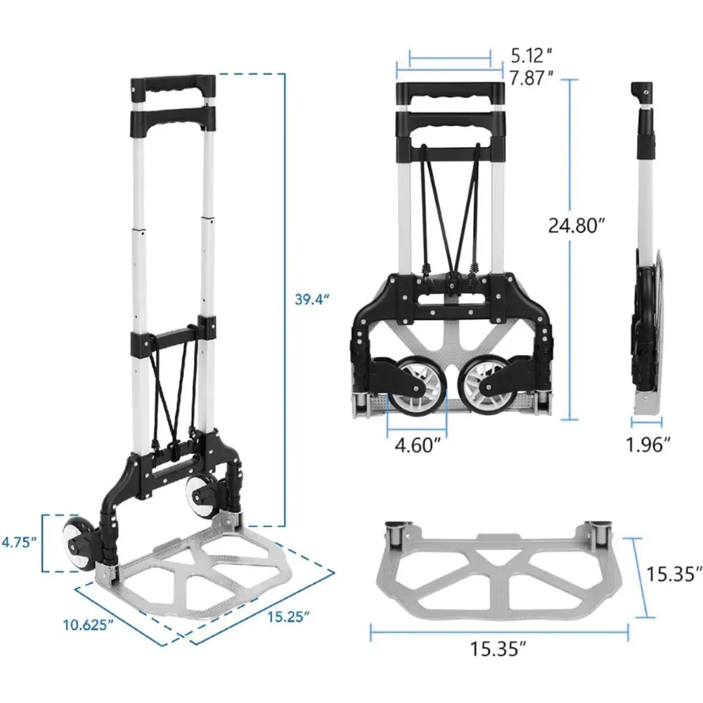 CARRETILLA ALUMINIO PLEGABLE 3 RUEDAS 80 KG PORTÁTIL GOMAS DE SUJECIÓN LIGERA Y RESISTENTE - Image 3