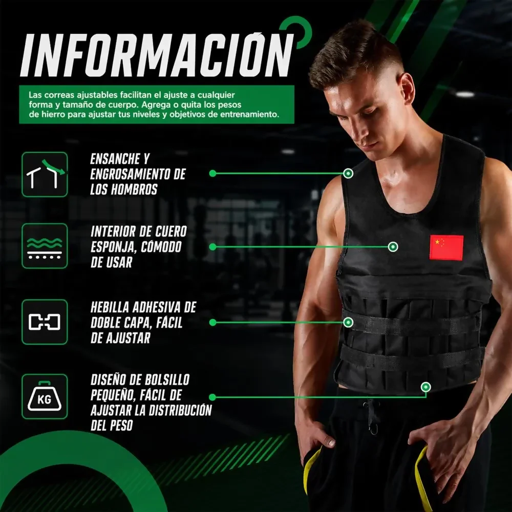 CHALECO PESAS ENTRENAMIENTO 20 KG 40 LBS ENTRENAMIENTO GYM AJUSTABLE ALTA RESISTENCIA - Image 5