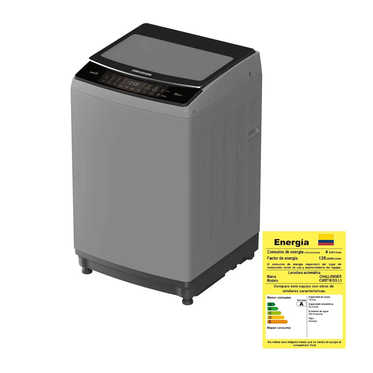 CHALLENGER LAVADORA AUTOMÁTICA CARGA SUPERIOR 18 KG (39 LB) CW 5718 - Image 4