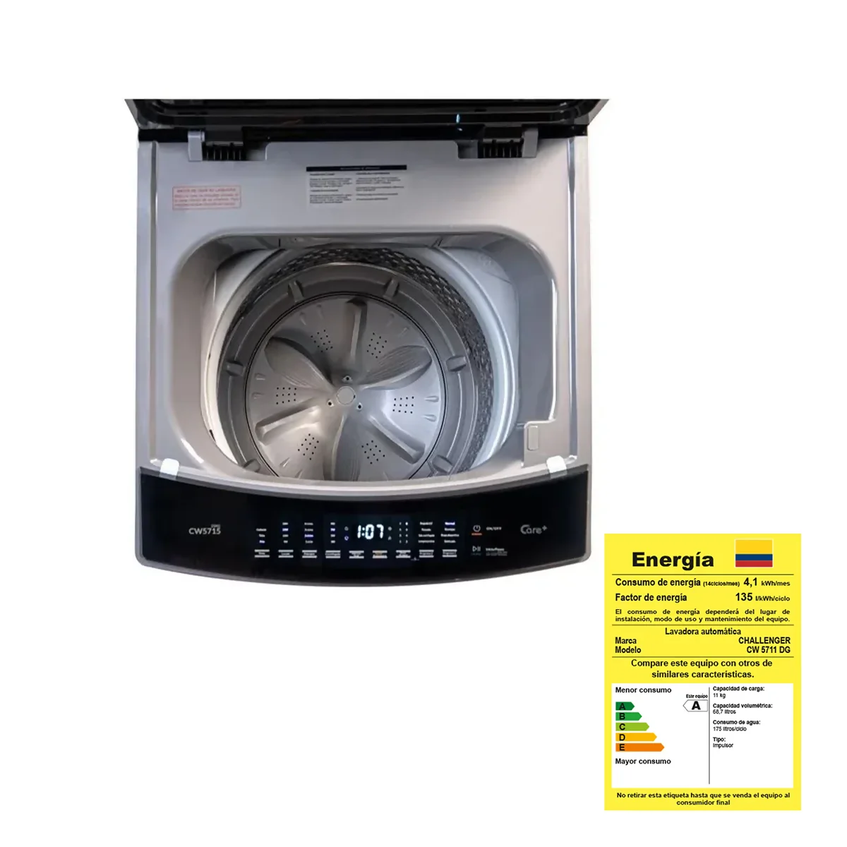CHALLENGER LAVADORA AUTOMÁTICA CARGA SUPERIOR 18 KG (39 LB) CW 5718 - Image 6