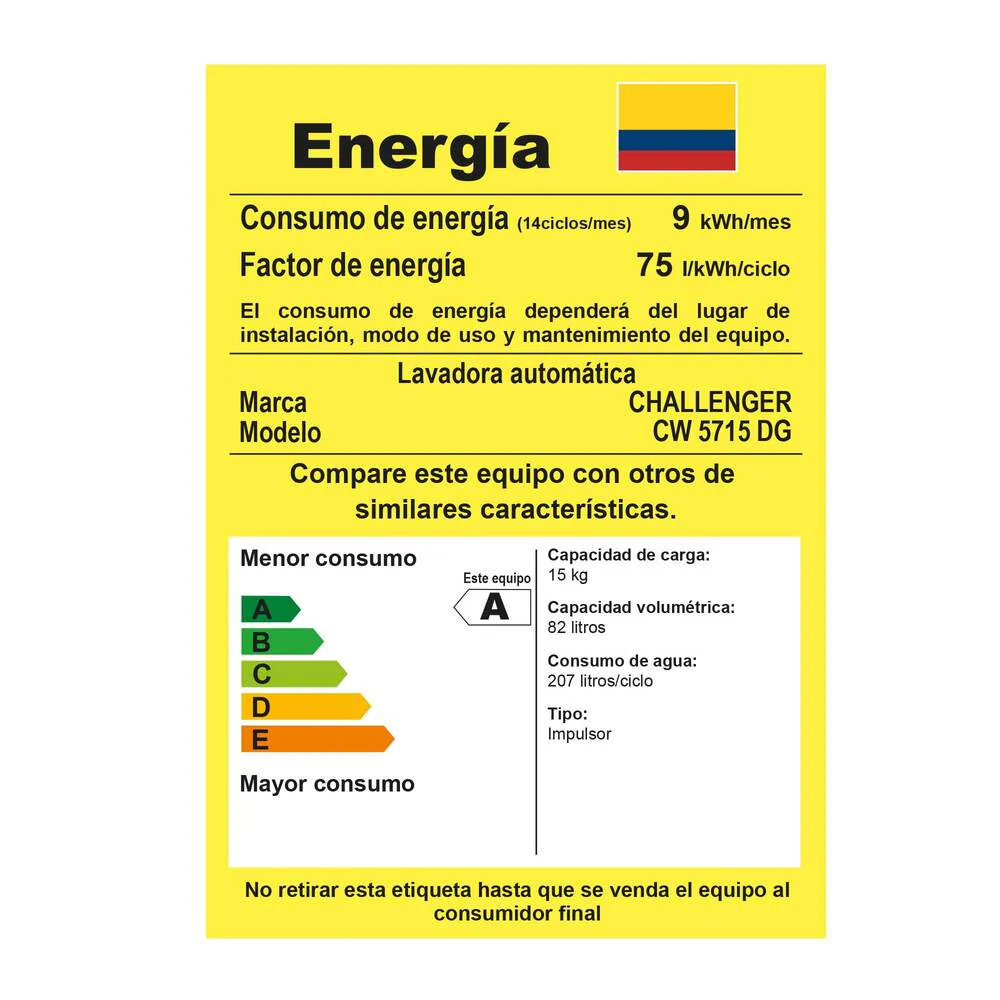 CHALLENGER LAVADORA AUTOMÁTICA DE CARGA SUPERIOR DE 15 KG (33 LB) - CW 5715 DG - Image 8