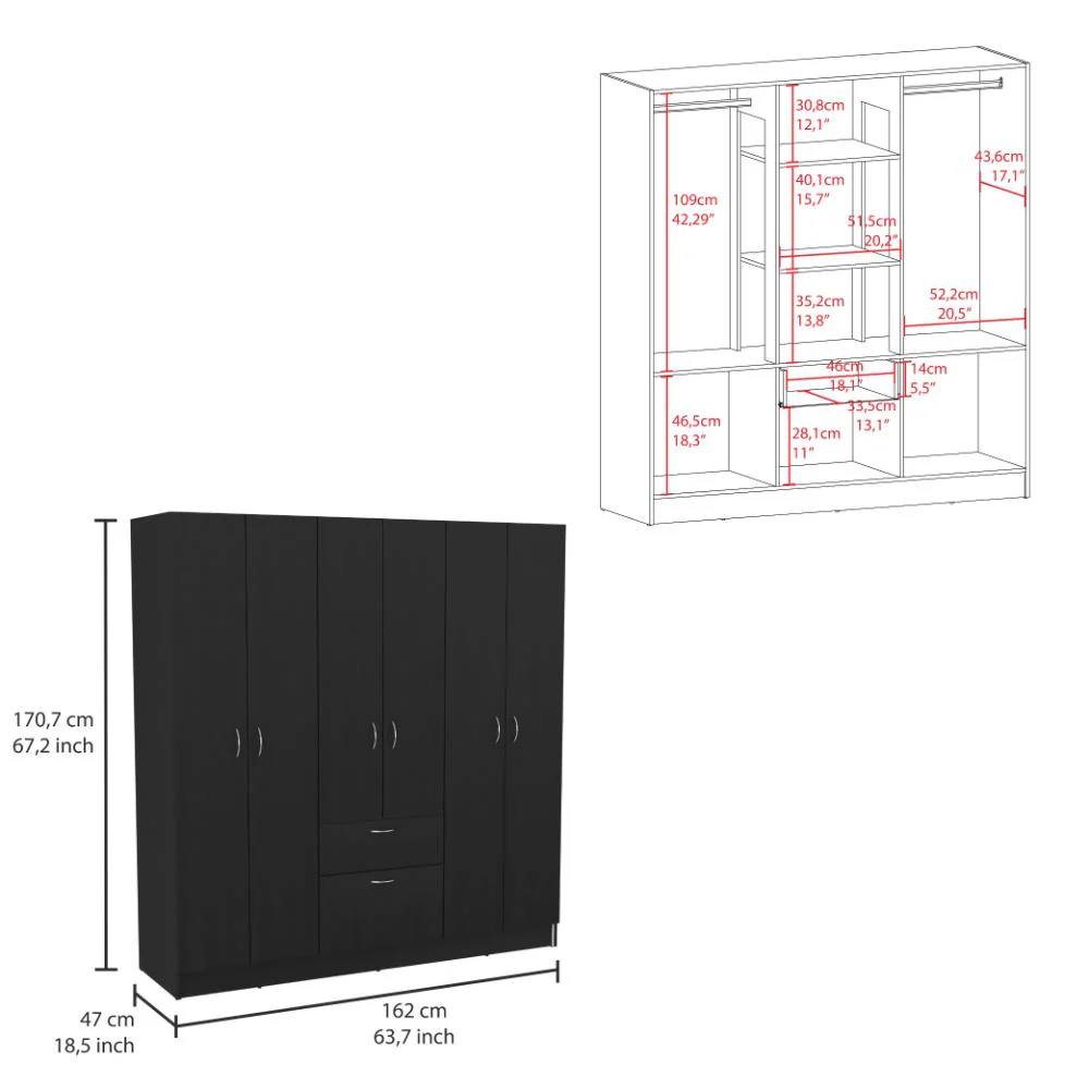 CLOSET ADIRA, WENGUE Y BLANCO, CON DOS TUBOS CROMADOS Y SEIS PUERTAS BATIENTES ZF - Image 12