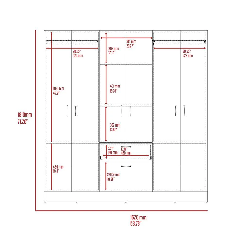 CLOSET ADIRA, WENGUE Y BLANCO, CON DOS TUBOS CROMADOS Y SEIS PUERTAS BATIENTES ZF - Image 14