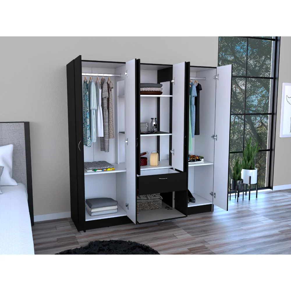 CLOSET ADIRA, WENGUE Y BLANCO, CON DOS TUBOS CROMADOS Y SEIS PUERTAS BATIENTES ZF - Image 6
