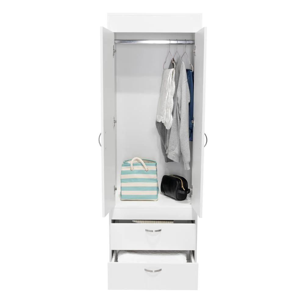 CLOSET AGATA, BLANCO, CON DOS CAJONES Y TUBO CROMADO PARA COLGAR ROPA ZF - Image 2