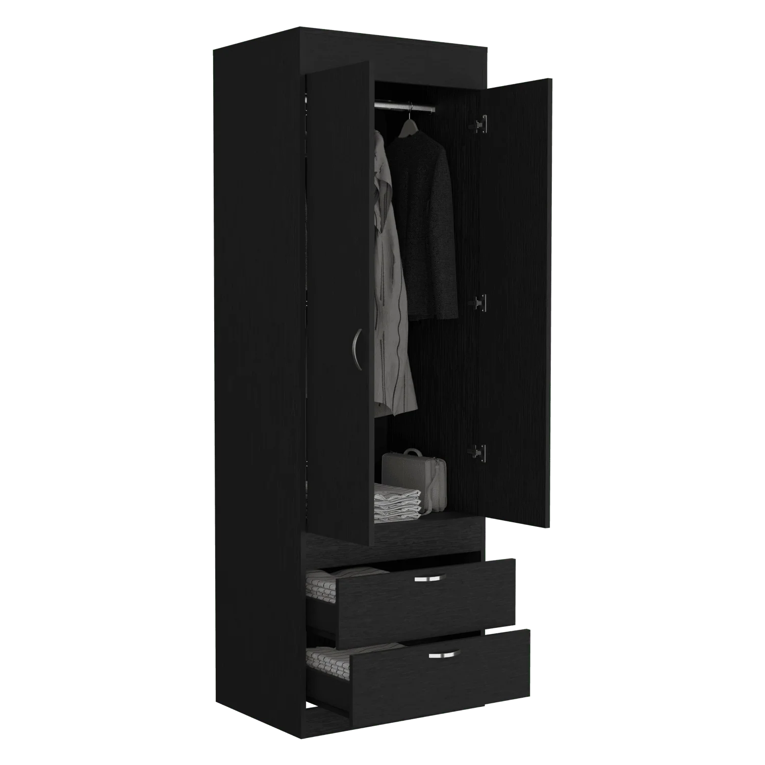 CLOSET AGATA, WENGUE, CON DOS CAJONES Y TUBO CROMADO PARA COLGAR ROPA ZF - Image 2