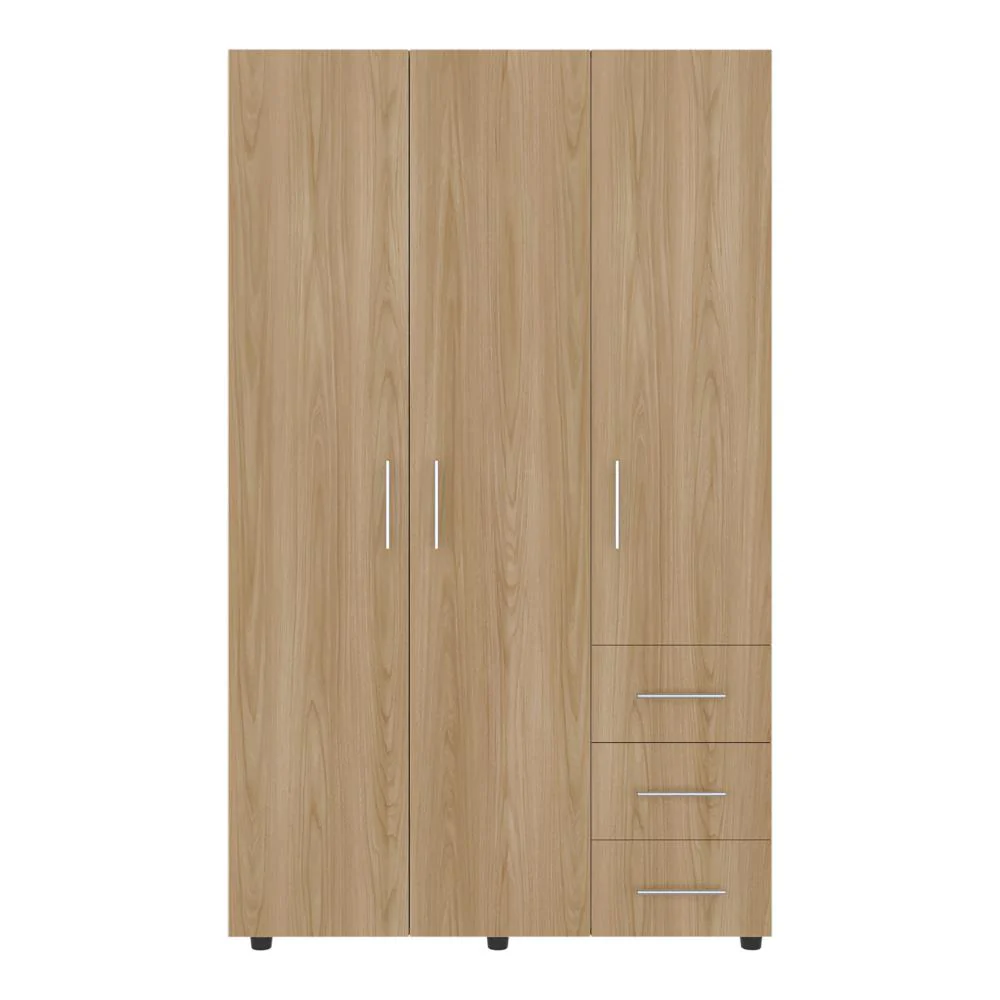Closet Alen, Fresno Europeo Y Blanco Duqueza, Con tres puertas abatibles, tres cajones y dos tubos cromados - Image 3