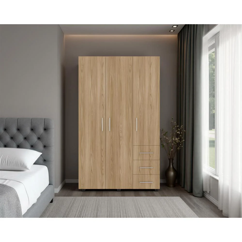 Closet Alen, Fresno Europeo Y Blanco Duqueza, Con tres puertas abatibles, tres cajones y dos tubos cromados - Image 5