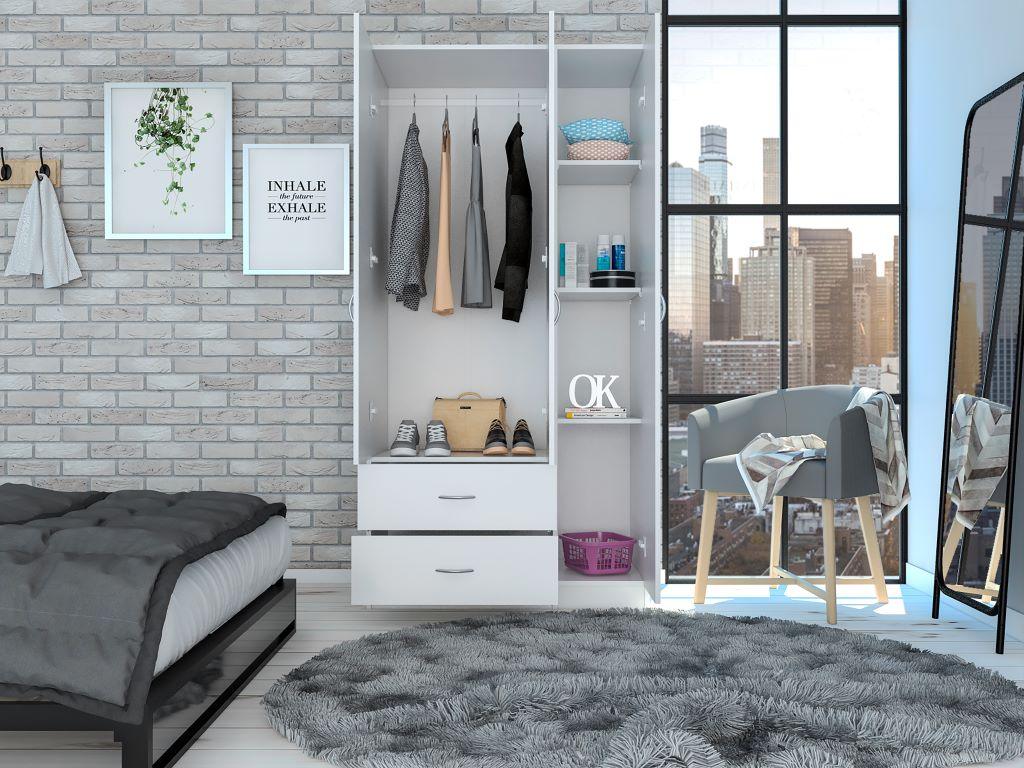 CLOSET AMÉRICA, BLANCO, CON DOS CAJONES Y VARIEDAD DE ENTREPAÑOS    ZF