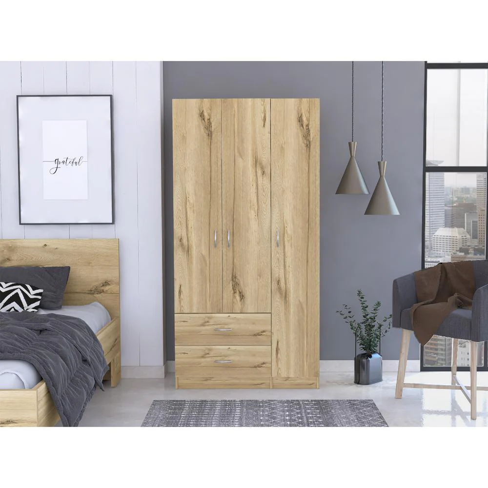 CLOSET AMÉRICA, CAFÉ CLARO Y WENGUE, CON DOS CAJONES Y VARIEDAD DE ENTREPAÑOS ZF