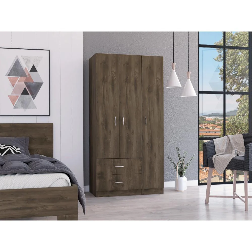 CLOSET AMÉRICA, NOGAL Y BLANCO, CON DOS CAJONES Y VARIEDAD DE ENTREPAÑOS - Image 3