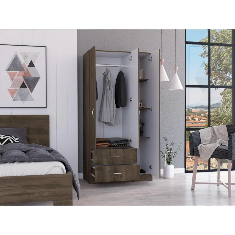 CLOSET AMÉRICA, NOGAL Y BLANCO, CON DOS CAJONES Y VARIEDAD DE ENTREPAÑOS - Image 4