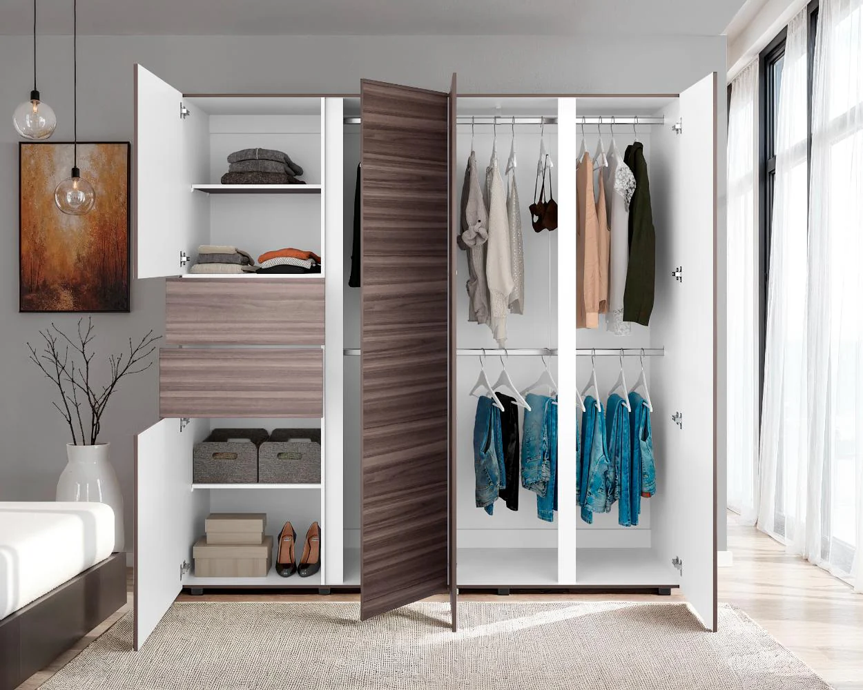 CLOSET ANTALYA 200X200, AVELLANA Y BLANCO, CON 5 PUERTAS ABATIBLES - Image 6