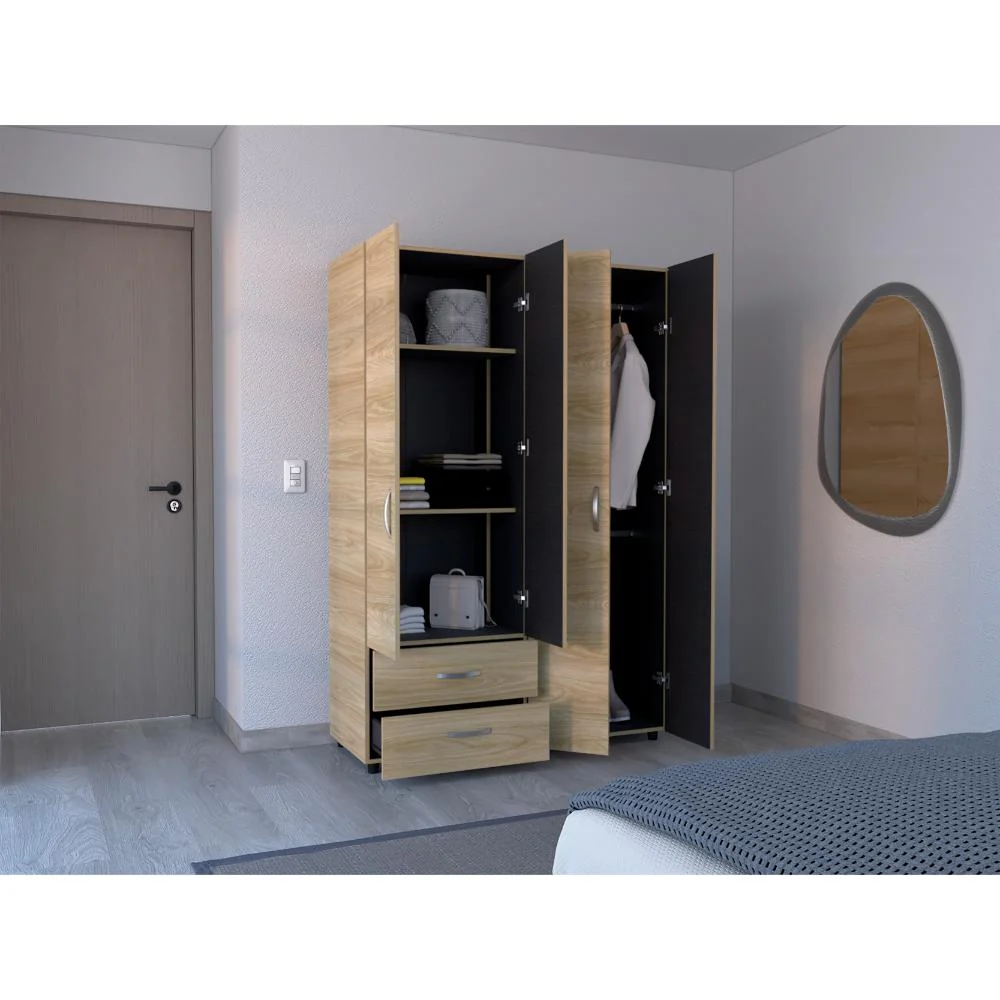 CLOSET ARKOLA, FRESNO EUROPEO Y WENGUE, CON DOS CAJONES ORGANIZADORES Y CUATRO PUERTAS ABATIBLES