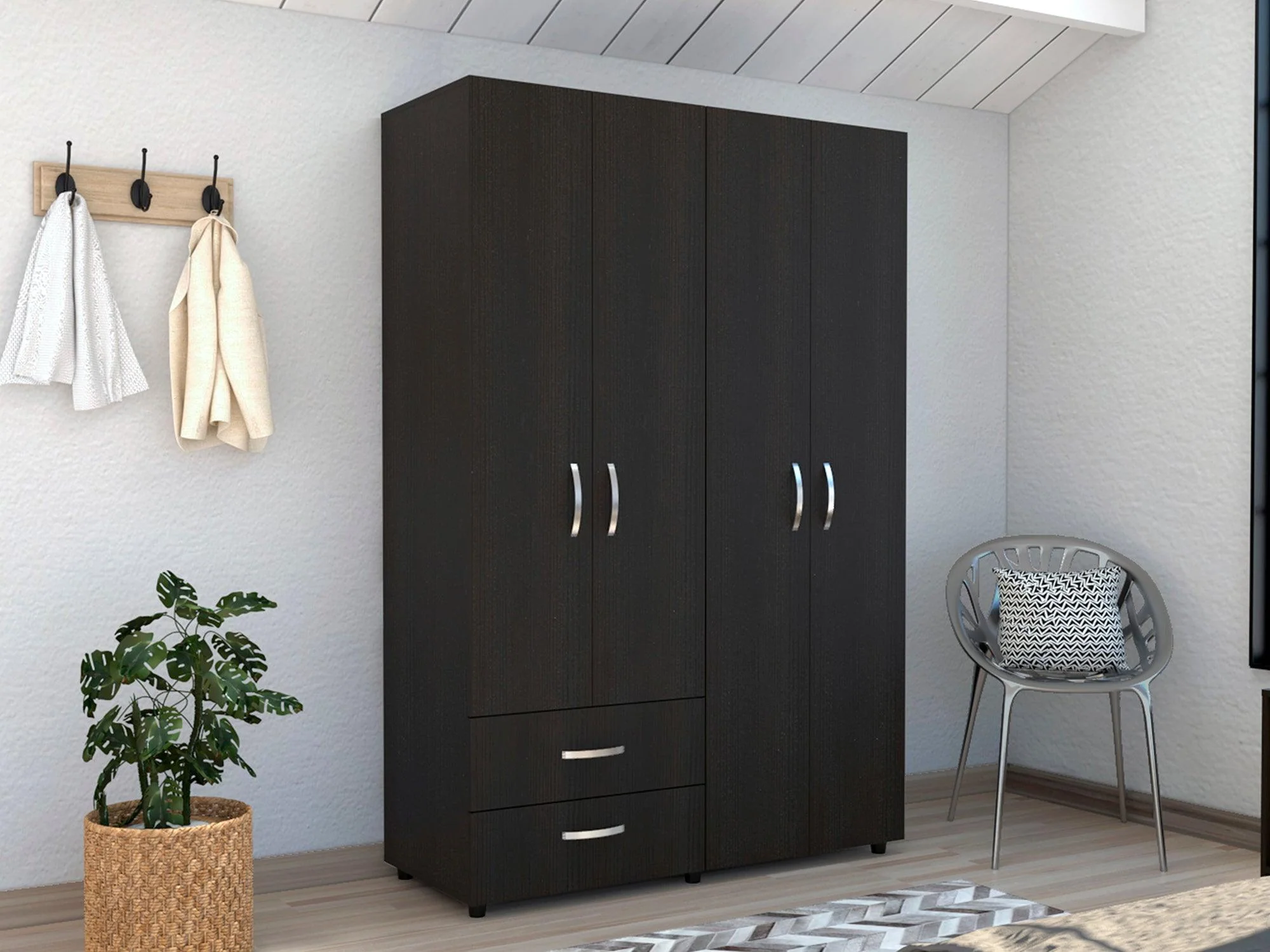 CLOSET ARKOLA, WENGUE, CON DOS CAJONES ORGANIZADORES Y CUATRO PUERTAS ABATIBLES