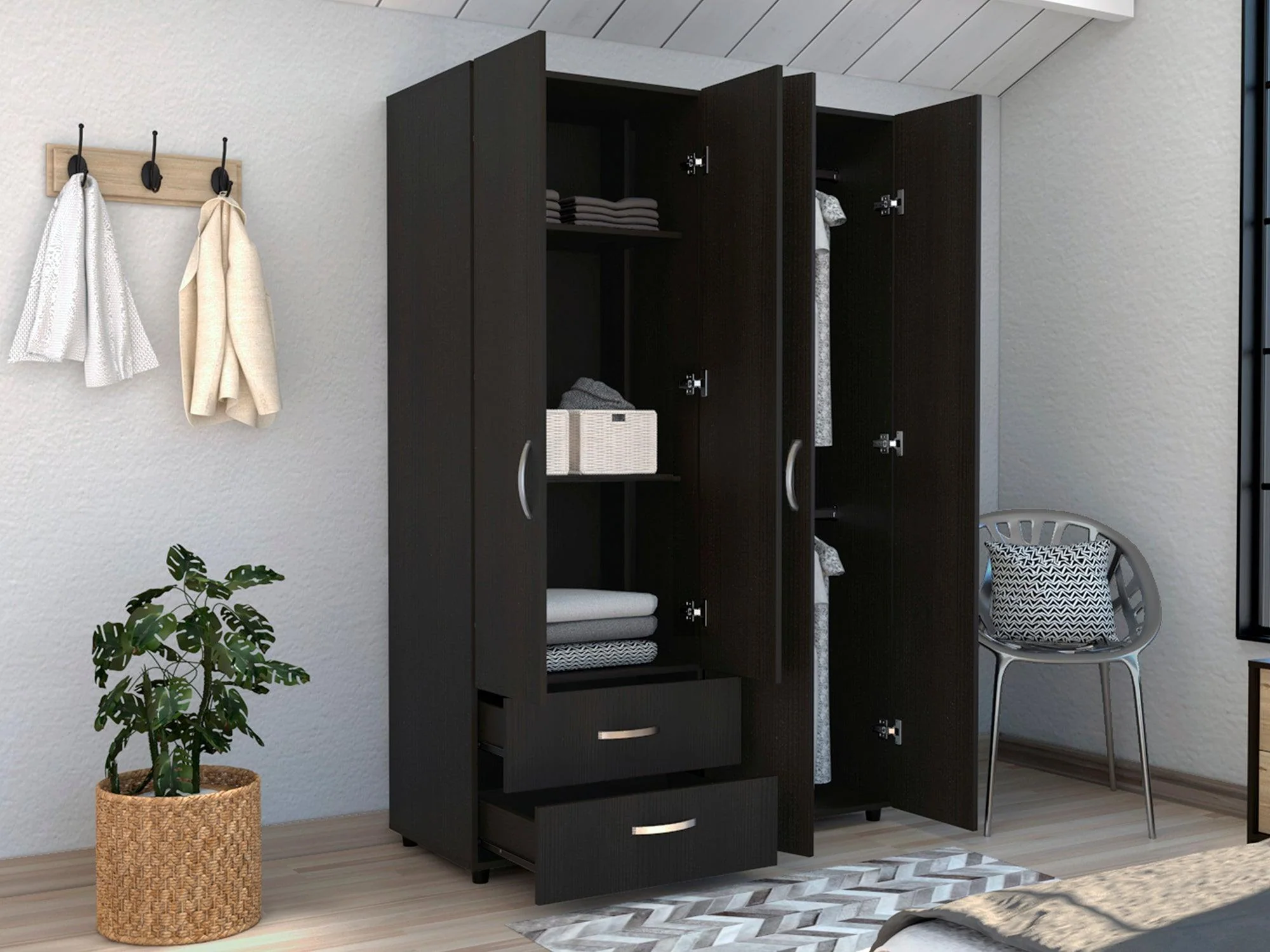 CLOSET ARKOLA, WENGUE, CON DOS CAJONES ORGANIZADORES Y CUATRO PUERTAS ABATIBLES - Image 4