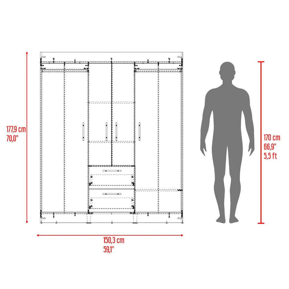Closet Aura, Blanco Duqueza, Con Cuatro Puertas y Dos Cajones - Image 7