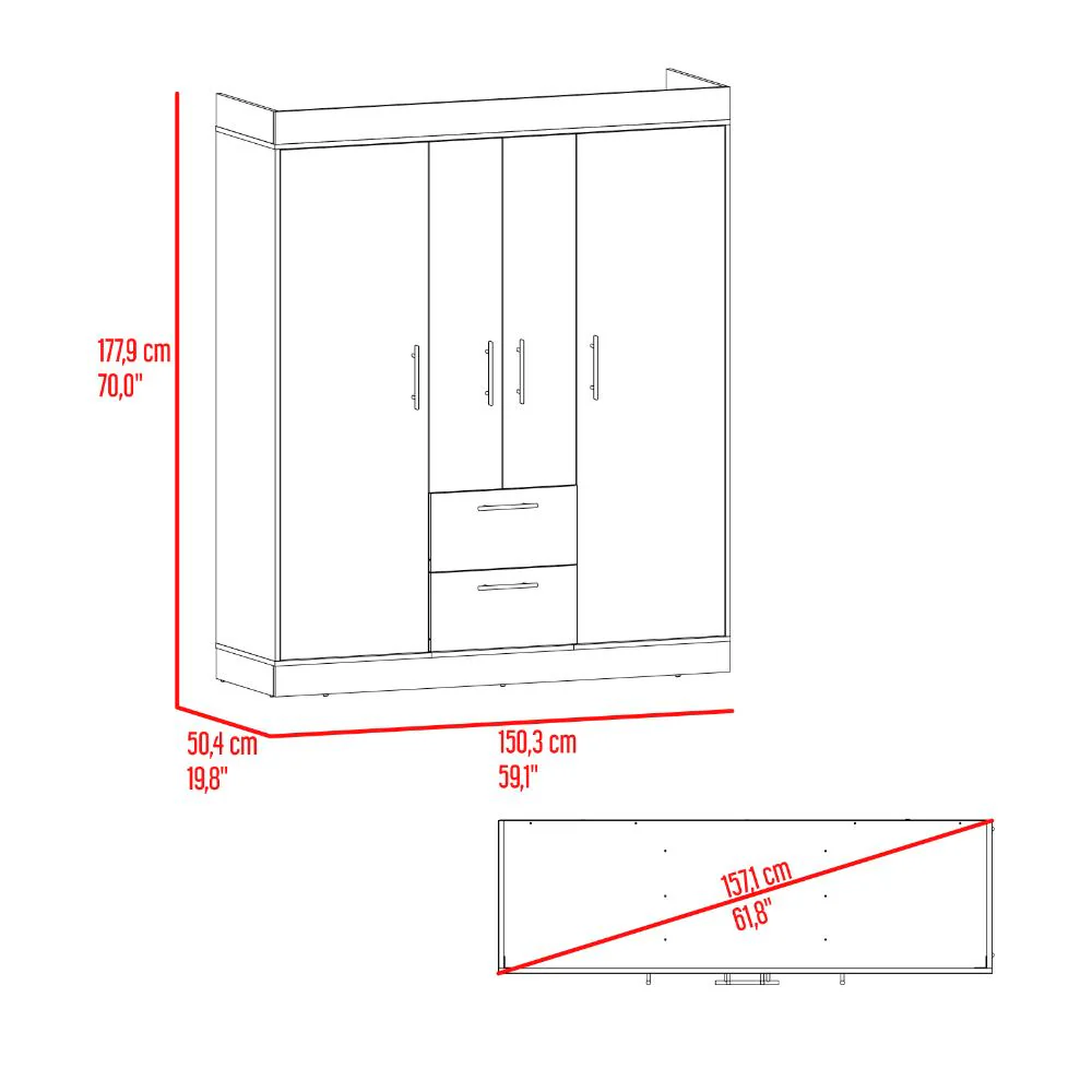 Closet Aura, Blanco Duqueza, Con Cuatro Puertas y Dos Cajones - Image 9