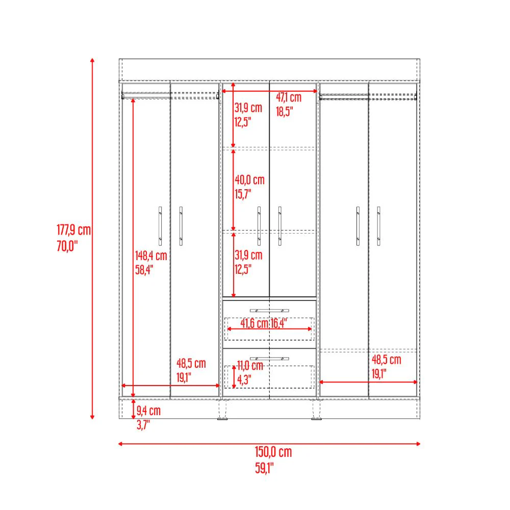 Closet Aura, Fresno Europeo y Wengue, con 6 puertas y dos cajones - Image 10