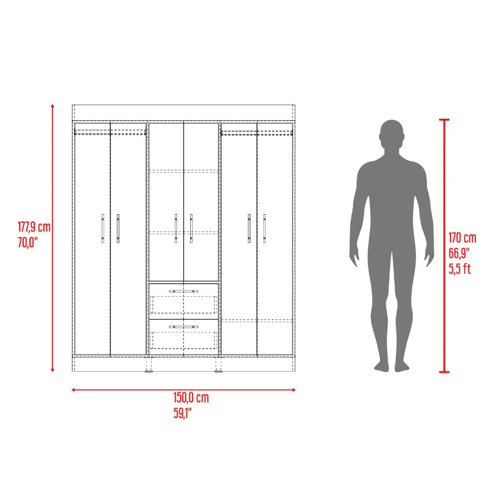 Closet Aura, Fresno Europeo y Wengue, con 6 puertas y dos cajones - Image 8