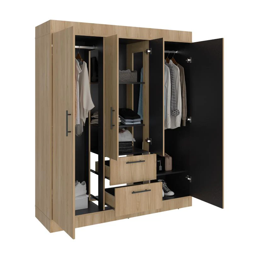 Closet Aura II, Fresno Europeo y Wengue, con 4 puertas y dos cajones - Image 3