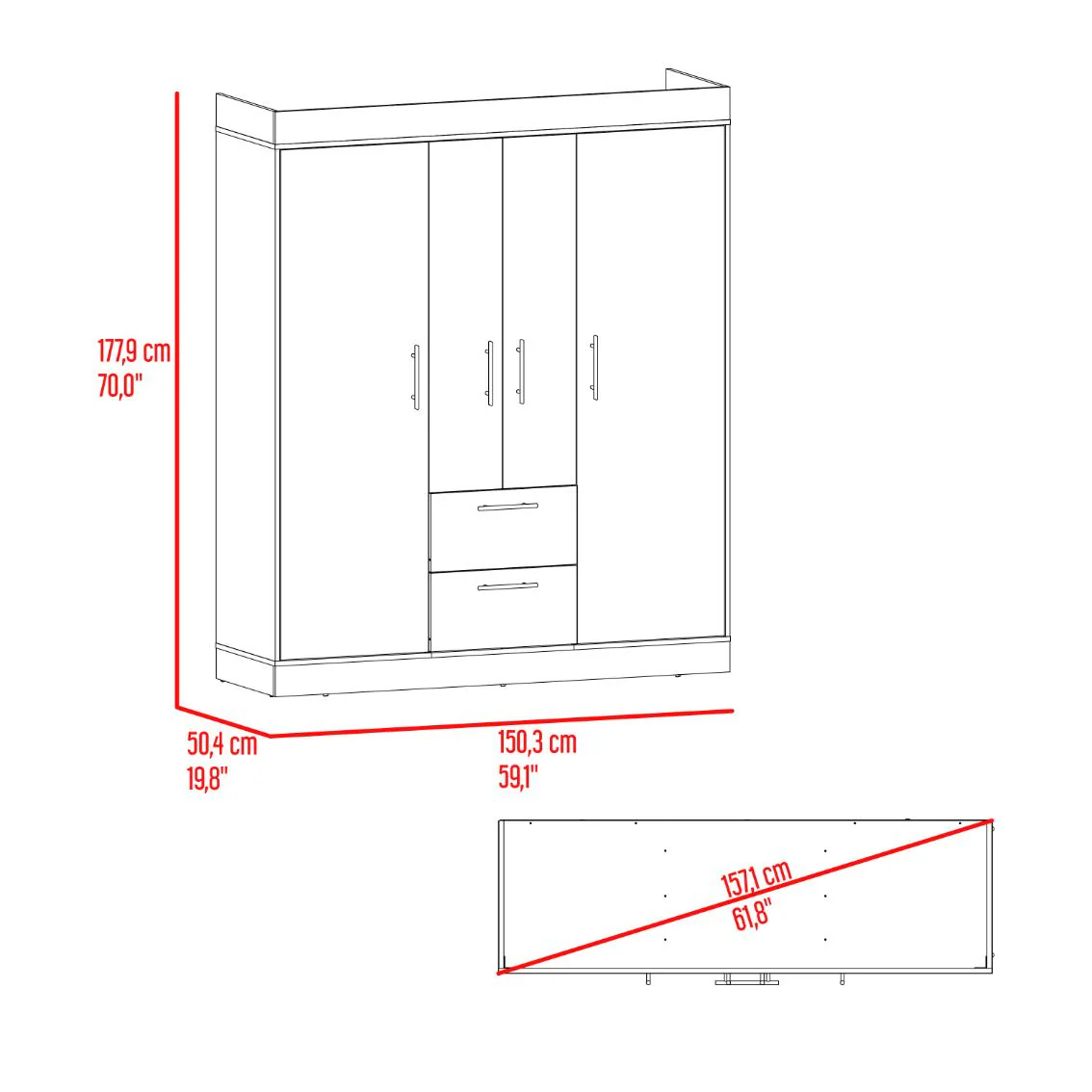 Closet Aura II, Fresno Europeo y Wengue, con 4 puertas y dos cajones - Image 9