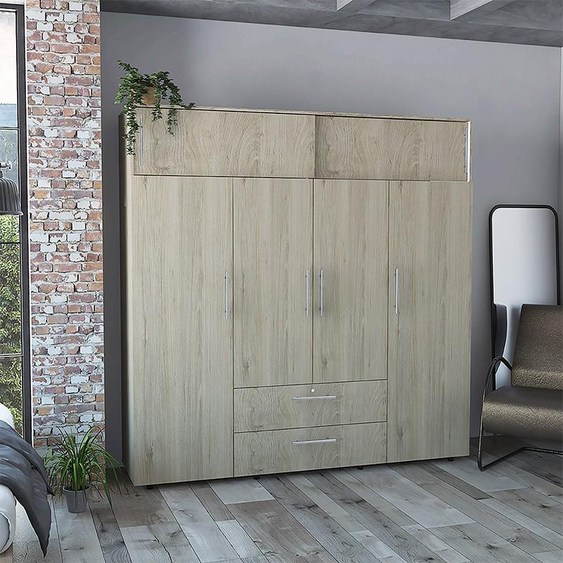 CLOSET BABEL, BEIGE Y BLANCO, CON CUATRO PUERTAS ABATIBLES Y CUATRO CAJONES MULTIUSOS - Image 4