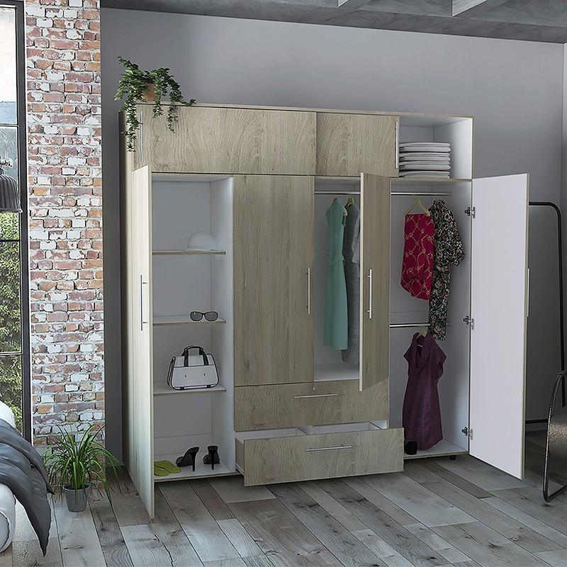 CLOSET BABEL, BEIGE Y BLANCO, CON CUATRO PUERTAS ABATIBLES Y CUATRO CAJONES MULTIUSOS - Image 5