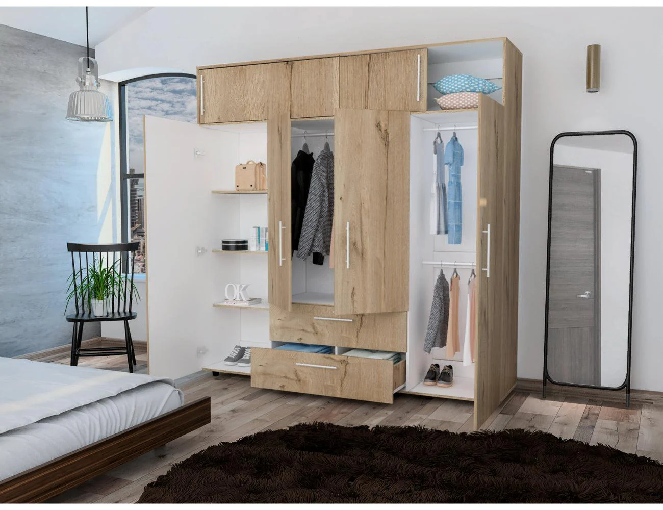 CLOSET BABEL, CAFÉ CLARO Y BLANCO, CON CUATRO PUERTAS ABATIBLES Y CUATRO CAJONES MULTIUSOS - Image 4