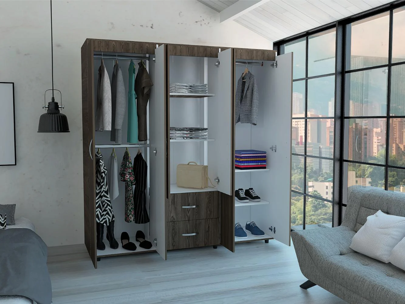 CLOSET BARILOCHE BOMBAY, MILAN Y BLANCO, VARIEDAD DE ENTREPAÑOS Y SEIS PUERTAS ABATIBLES - Image 6