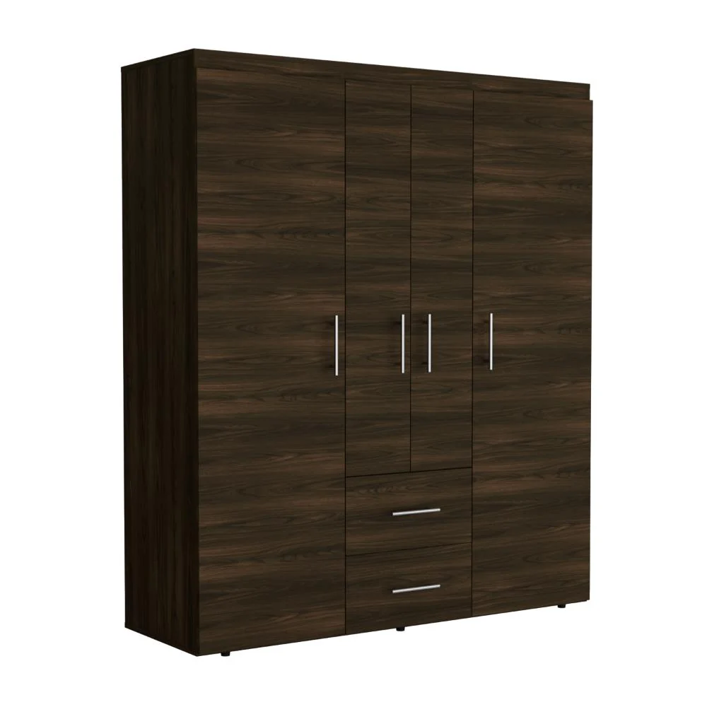 CLOSET BARILOCHE BOMBAY ECO, NOGAL EUROPEO, CON VARIEDAD DE ENTREPAÑOS Y CUATRO PUERTAS ABATIBLES
