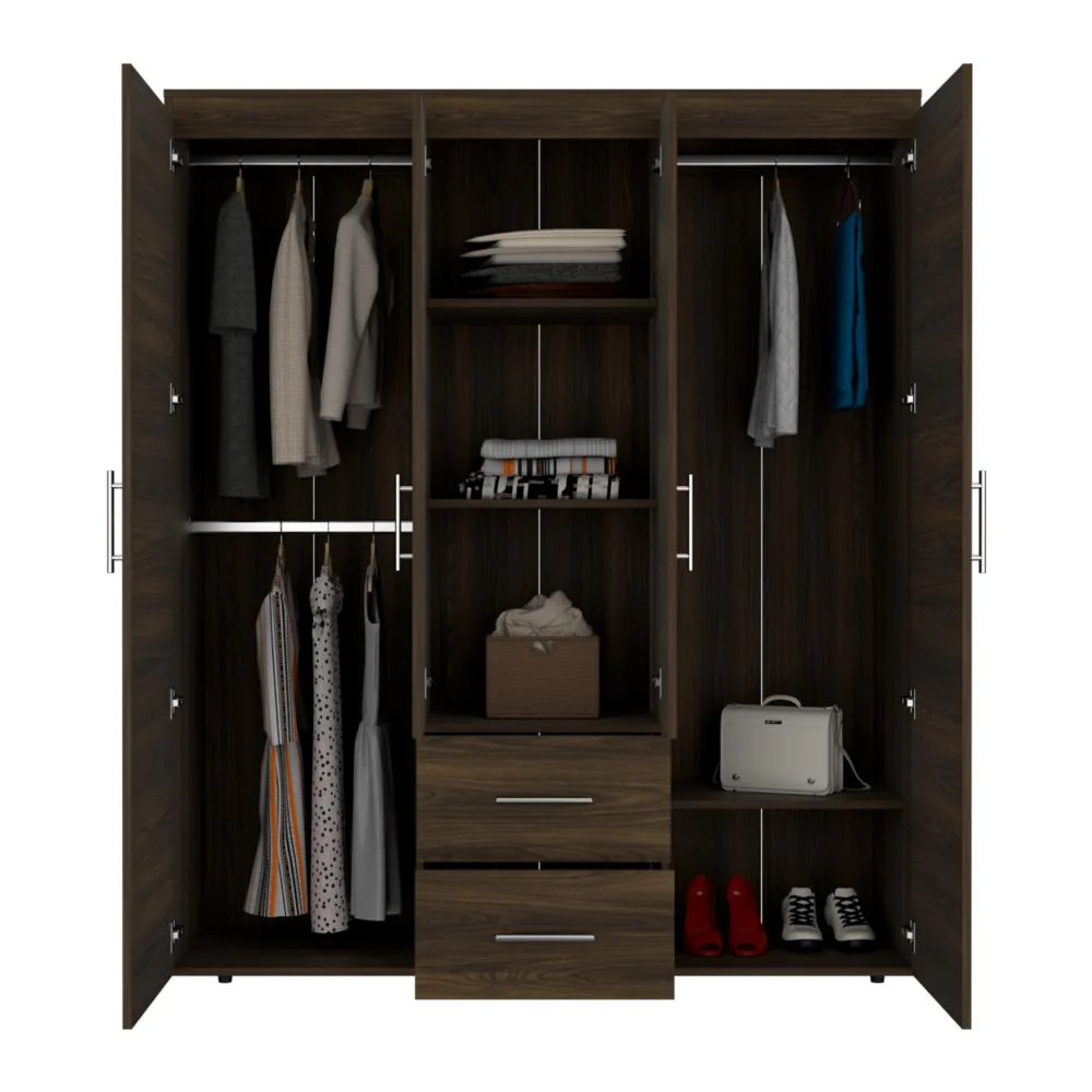 CLOSET BARILOCHE BOMBAY ECO, NOGAL EUROPEO, CON VARIEDAD DE ENTREPAÑOS Y CUATRO PUERTAS ABATIBLES - Image 4