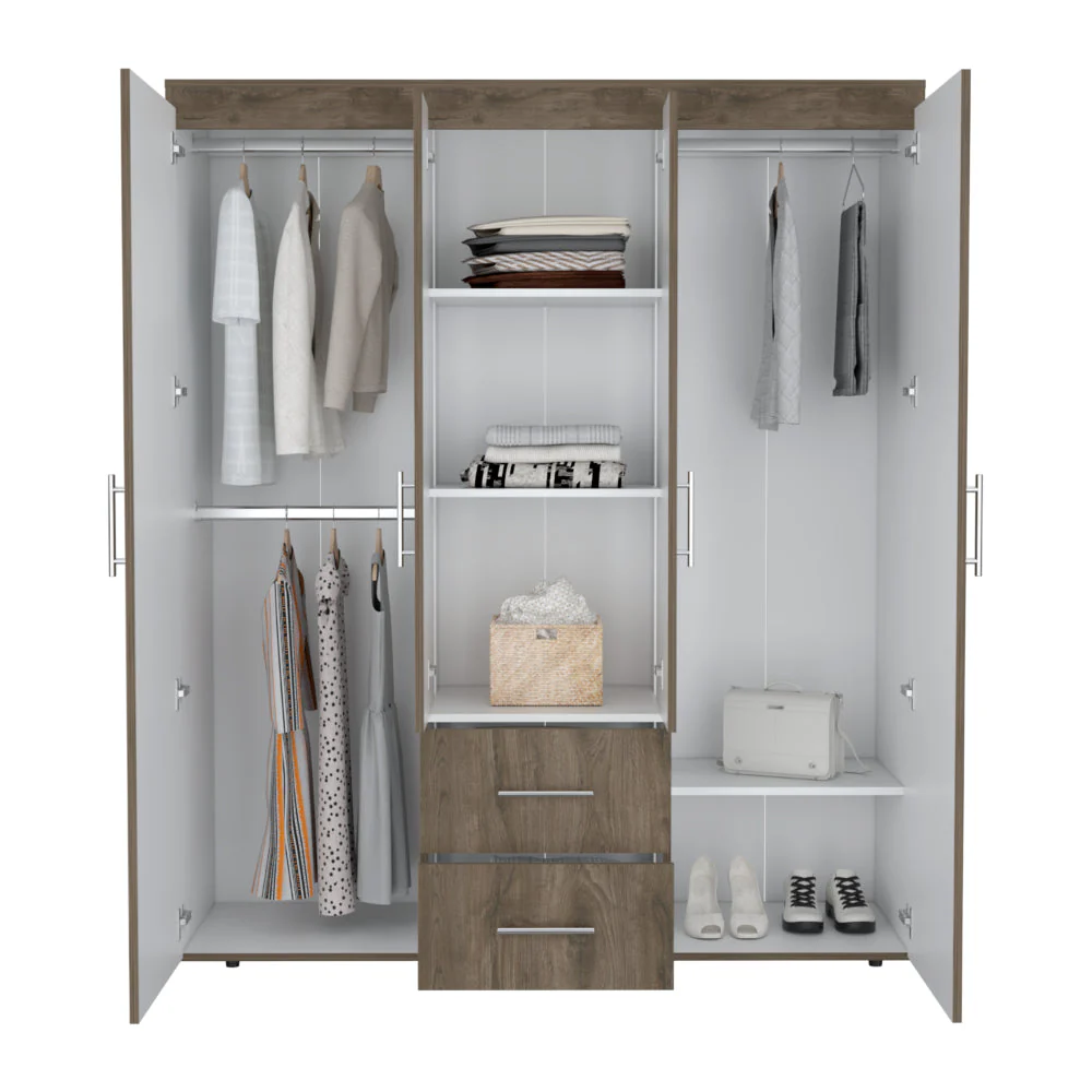 CLOSET BARILOCHE BOMBAY ECO, NOGAL Y BLANCO, CON VARIEDAD DE ENTREPAÑOS Y CUATRO PUERTAS ABATIBLES - Image 2