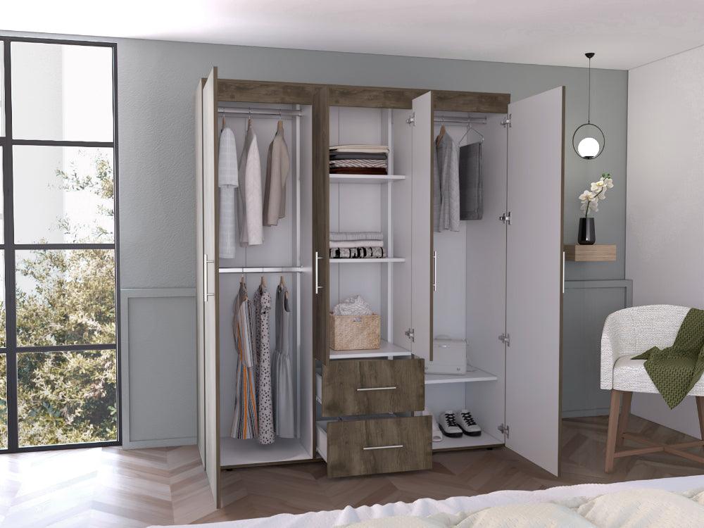 CLOSET BARILOCHE BOMBAY ECO, NOGAL Y BLANCO, CON VARIEDAD DE ENTREPAÑOS Y CUATRO PUERTAS ABATIBLES - Image 4