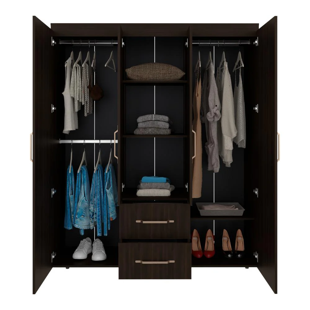 Closet Bariloche Eco, Kronos Nogal, Moderno con Variedad De Entrepaños, cuatro puertas y dos cajones ZF - Image 4