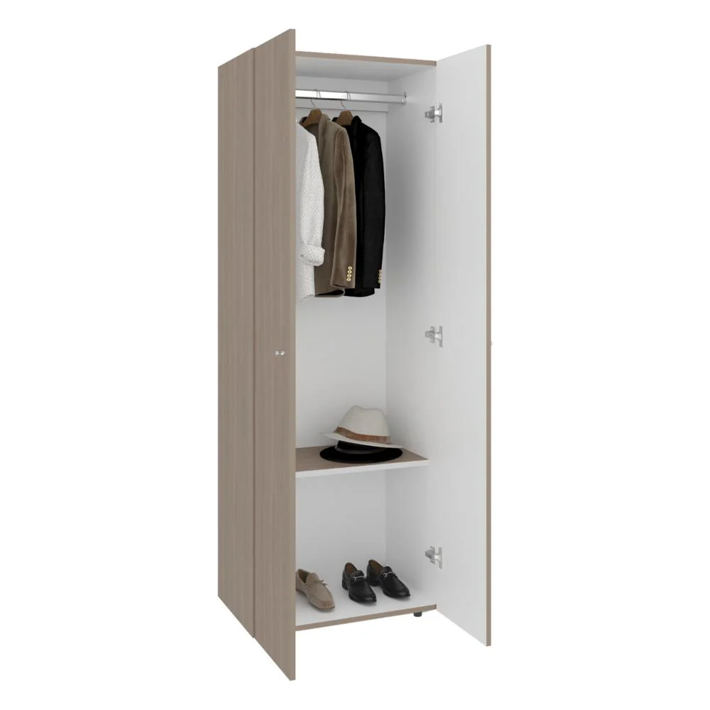 CLOSET BEICO, BARDOLINO Y BLANCO DUQUEZA, CON DOS PUERTAS ABATIBLES Y UN TUBO CROMADO