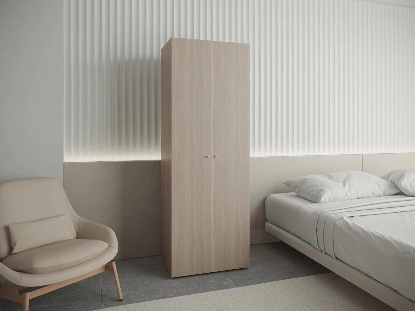 CLOSET BEICO, BARDOLINO Y BLANCO DUQUEZA, CON DOS PUERTAS ABATIBLES Y UN TUBO CROMADO - Image 3