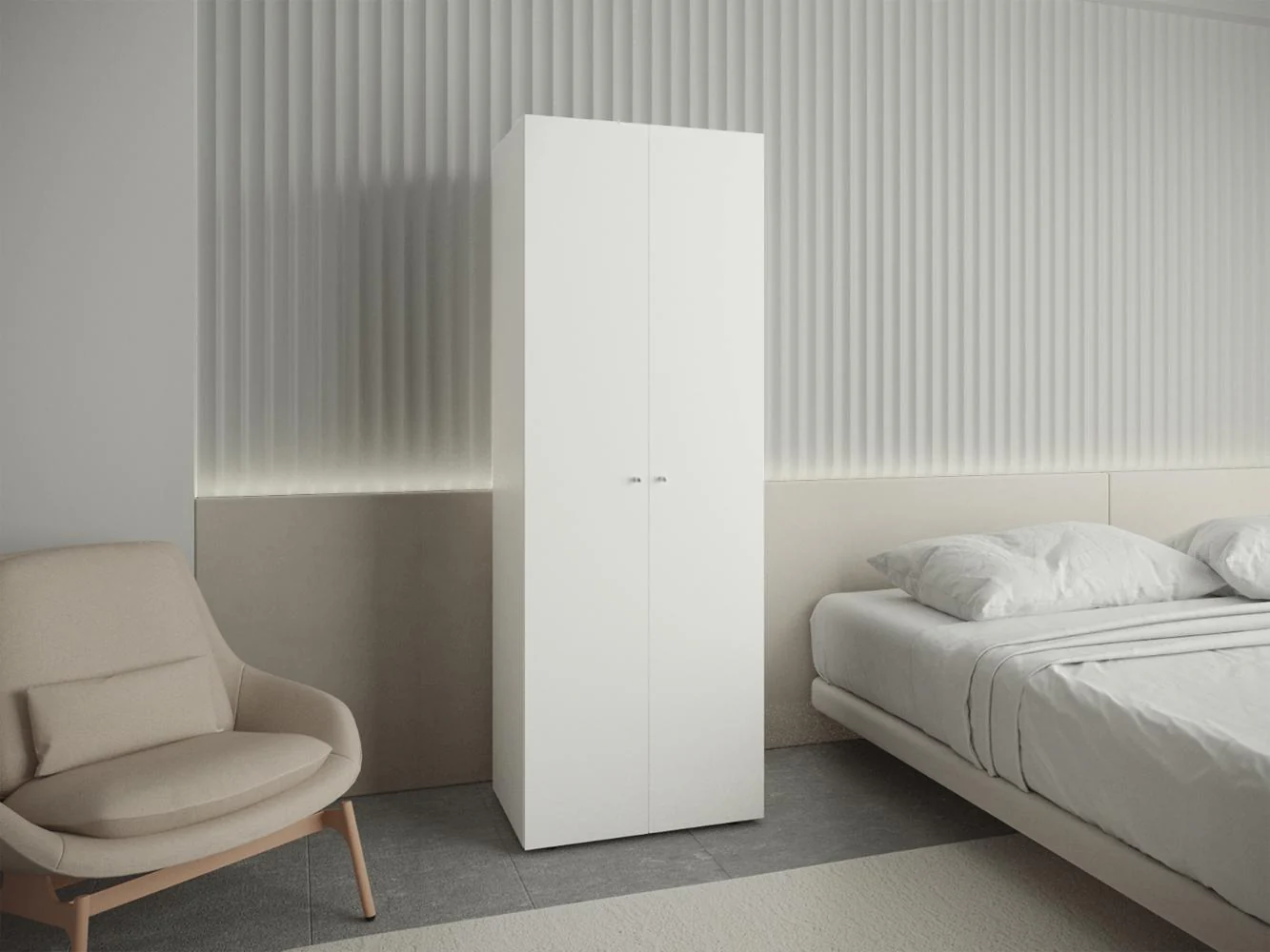 CLOSET BEICO, BLANCO DUQUEZA, CON DOS PUERTAS ABATIBLES Y UN TUBO CROMADO - Image 3