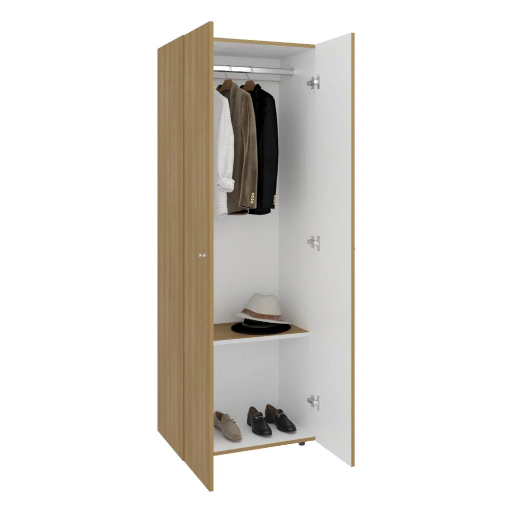 CLOSET BEICO, FRESNO EUROPEO Y BLANCO DUQUEZA, CON DOS PUERTAS ABATIBLES Y UN TUBO CROMADO